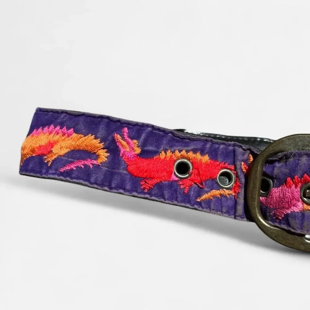 Vintage Purple orange dragon belt fish pattern purple velvet heavy metal buckle